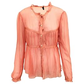 Autre Marque-Camicia oversize in seta trasparente-Arancione,Corallo