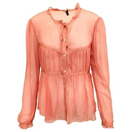 Autre Marque-Oversized Transparent Silk Shirt-Orange,Coral