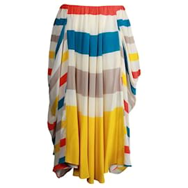Autre Marque-Multicolor Print Striped Midi Silk Skirt-Other