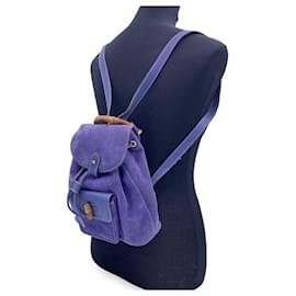 Gucci-Vintage Perwinkle Suede Bamboo Small Backpack Shoulder Bag-Purple