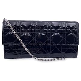 Christian Dior-Black Patent Leather Clutch Pochette Lady Dior Bag-Black