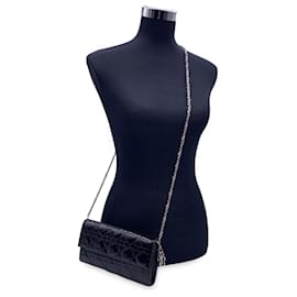 Christian Dior-Black Patent Leather Clutch Pochette Lady Dior Bag-Black