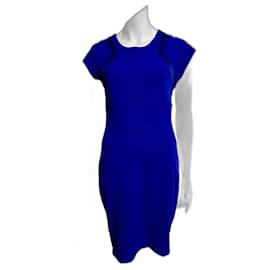 Diane Von Furstenberg-Vestido de lana DvF Lira con paneles de satén.-Azul