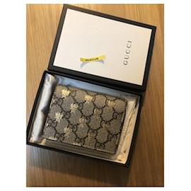 Gucci-Gucci Kompakte Brieftasche mit Biene-Ebenholz 