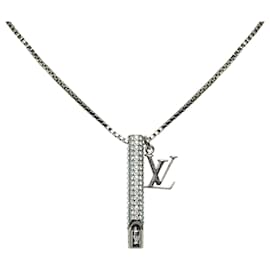 Louis Vuitton-Louis Vuitton Silver LV Whistle Chain Pendant Necklace-Silvery