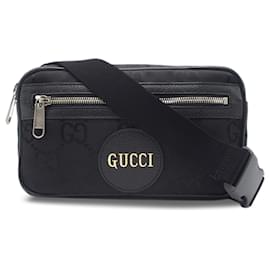 Gucci-Gucci Borsa a tracolla in nylon GG nero dalla griglia-Nero