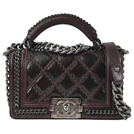 Chanel-Chanel Red Small Calfskin Boy Top Handle Flap-Red,Dark red