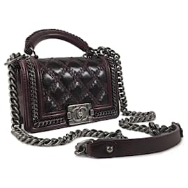 Chanel-Chanel Red Small Calfskin Boy Top Handle Flap-Red,Dark red