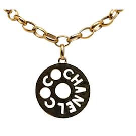 Chanel-Collar con colgante de logotipo dorado de Chanel-Dorado