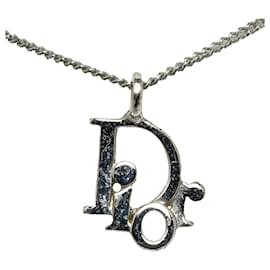 Dior-Dior Silver Logo Charm Necklace-Silvery