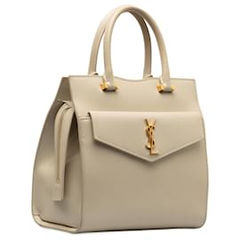 Saint Laurent-Bolso satchel Uptown pequeño con monograma marrón de Saint Laurent-Castaño,Beige