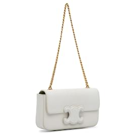 Céline-Celine White Cuir Triomphe Chain Shoulder Bag-White