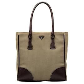 Prada-Prada Brown Canvas Handbag-Marrom,Bege