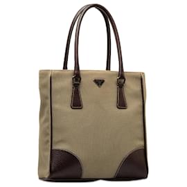 Prada-Prada Brown Canvas Handbag-Marrom,Bege