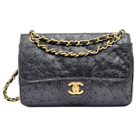 Chanel-Chanel Timeless Classic Ostrich Flap Bag-Black