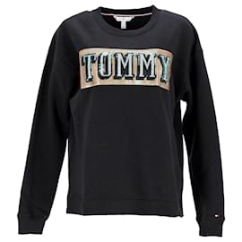 Tommy Hilfiger-Tommy Hilfiger Sweat-shirt à logo à paillettes pour femme en coton noir-Noir