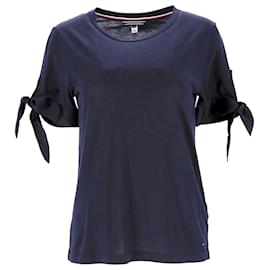 Tommy Hilfiger-Tommy Hilfiger Womens Regular Fit Short Sleeve Knit Top in Navy Blue Lyocell-Navy blue