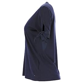 Tommy Hilfiger-Tommy Hilfiger Haut en tricot à manches courtes coupe classique pour femme en lyocell bleu marine-Bleu Marine