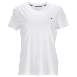 Tommy Hilfiger-Camiseta feminina Heritage com gola redonda-Branco
