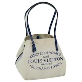 Louis Vuitton-LOUIS VUITTON Cabas PM Sacola Lona Bege Azul LV Auth 66907-Azul,Bege
