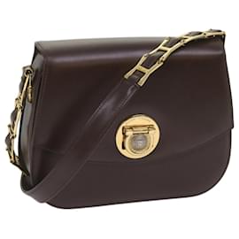 Gianni Versace-Gianni Versace Shoulder Bag Leather Dark Brown Auth 67428-Dark brown