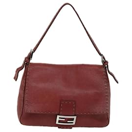 Fendi-FENDI Mamma Baguette Shoulder Bag Leather Red Auth ep3505-Red
