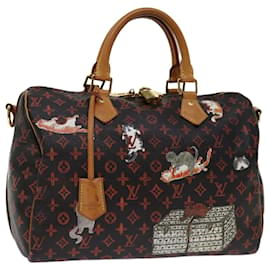 Louis Vuitton-LOUIS VUITTON Catgram Speedy Bandouliere 30 Hand Bag Brown M44401 LV Auth 67374A-Brown,Red