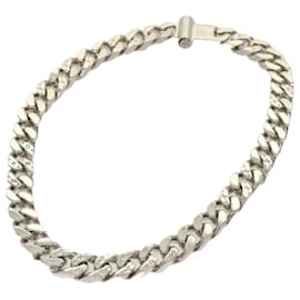 Louis Vuitton-LOUIS VUITTON Collier Metal LV Chain Links Necklace Silver M68272 LV Auth 67569A-Silvery