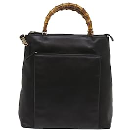 Gucci-GUCCI Bamboo Hand Bag Leather 2way Black 002 1956 0506 Auth yk10898-Black