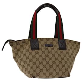 Gucci-GUCCI GG Canvas Web Sherry Line Tote Bag Red Beige Green 131228 Auth yk10923-Red,Beige,Green