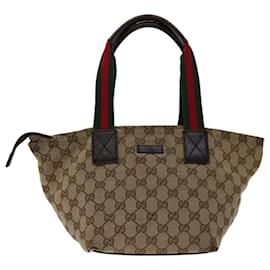 Gucci-GUCCI GG Canvas Web Sherry Line Tote Bag Red Beige Green 131228 Auth yk10923-Red,Beige,Green