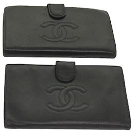 Chanel-Portafoglio CHANEL Pelle di caviale 2Imposta autenticazione CC nero 66715-Nero