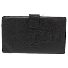 Chanel-CHANEL Wallet Caviar Skin 2Set Black CC Auth 66715-Black