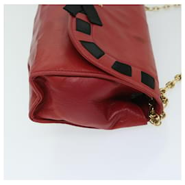 Chanel-CHANEL COCO Mark Ribbon Bolsa de ombro com corrente de pele de cordeiro vermelha CC Auth yk10943-Vermelho