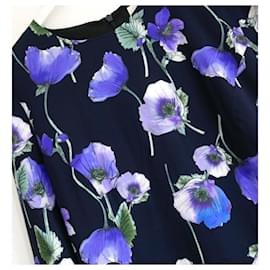 Autre Marque-Ziegenblumen-Anemonen-Druckkleid-Schwarz,Blau