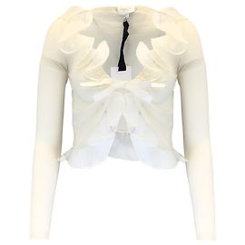 Elfenbeinfarbener Kaschmir-Strickpullover mit Rüschen von Giambattista Valli  Roh