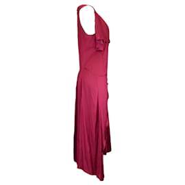 Autre Marque-Barbara Bui Raspberry Draped Sleeveless Long Satin Dress-Red