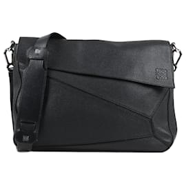 Loewe-LOEWE Calfskin Puzzle Messenger Bag Black-Black