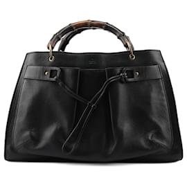 Gucci-GUCCI Handbags Leather Black Bamboo-Black