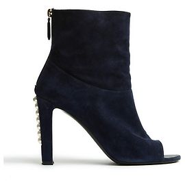 Chanel Botas de tornozelo de camurça azul-marinho com pé aberto e pérolas elegantes EU39 US8.5 Azul marinho
