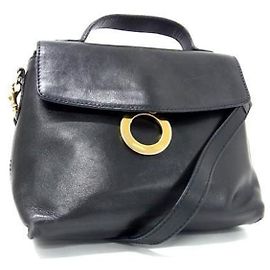 Mala de viagem Céline de couro preto com anel de logo dourado Preto