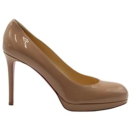 Christian Louboutin-Christian Louboutin New Simple Pumps in Nude Patent Leather-Brown,Flesh