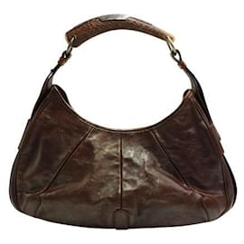 Autre Marque-Saint Laurent Brown Vintage Bag with Wooden Top Handle-Brown