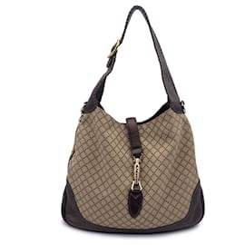 Gucci-Beige Diamante Canvas Leather New Jackie Tote Hobo Bag-Beige