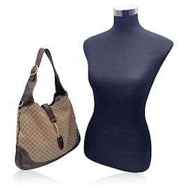 Gucci-Beigefarbene Hobo-Tasche „New Jackie“ aus Canvas-Leder mit Strasssteinen-Beige