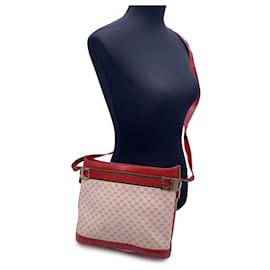 Gucci-Vintage White and Red Monogram Canvas Bucket Shoulder Bag-White