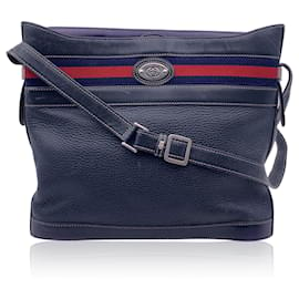 Gucci-Vintage Blue Leather Web Stripes Bucket Shoulder Bag-Blue