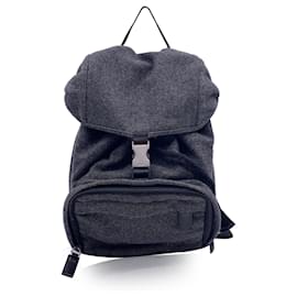 Prada-Vintage Grey Wool Single Buckle Backpack Shoulder Bag-Grey