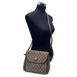 Gucci-Vintage Beige Monogram Canvas and Leather Shoulder Bag-Beige