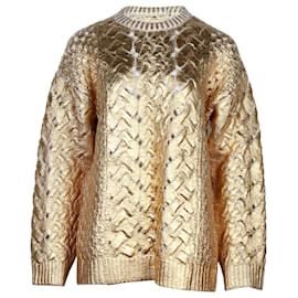 Valentino Garavani-Valentino Garavani Suéter tricotado metalizado em lã virgem dourada-Dourado